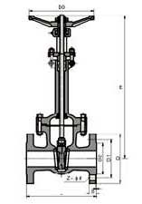 DZ40YD型低温闸阀PN16～PN25外形尺寸图